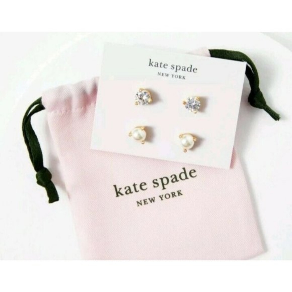 Kate spade crystal and imitation pearl earrings set, silver/ white